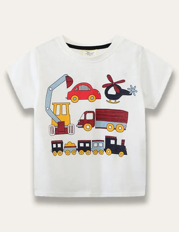 Cartoon Excavator Printed T-shirt - Mini Taylor